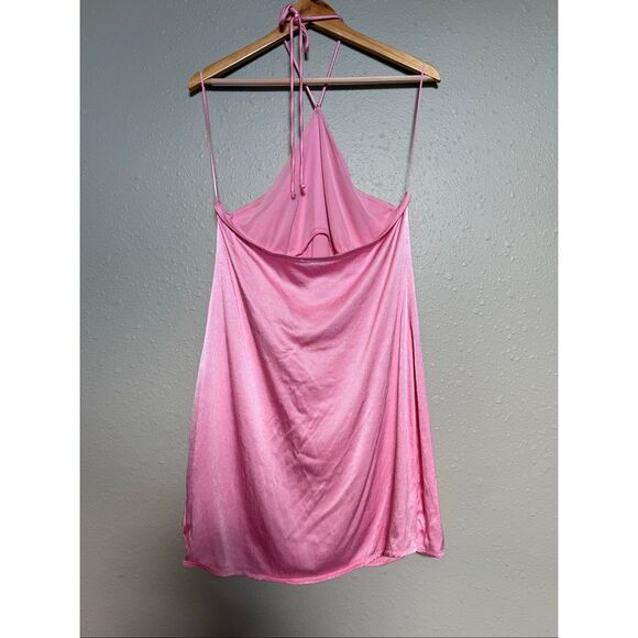 Zara Pink Satin Slip Mini Dress with Halter Tie Back – Size L” - Picture 5 of 9